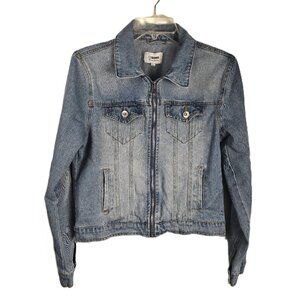 CiSono Washed Denim Jacket Junior Medium Casual Jean Coat Classic Zipper FLAW